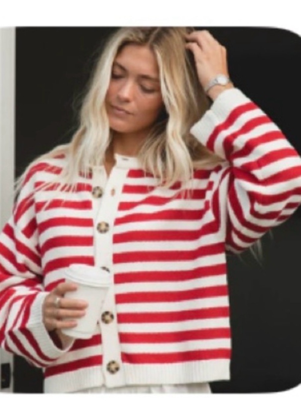 Solai The Label Christmas Summer Red and White Button-Up Cardigan